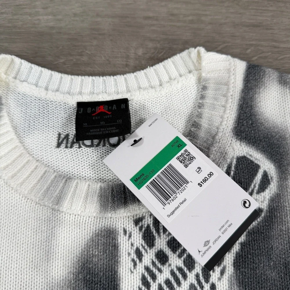 Air Jordan Nike Sweater AOP Knit Mens XL Distress Loose Fit HQ1635-133